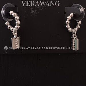 VERA WANG Mod/Contemporary Silver/Crystal Beaded Hoop Disc Charm Earrings**NEW!